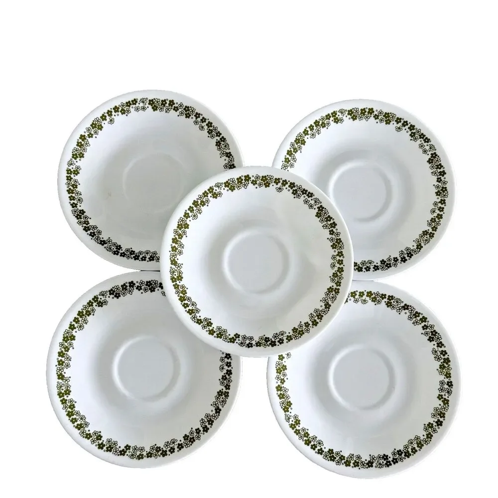 VTG Corelle Spring Blossom Green Crazy Daisy 5 Pc Set Saucers Plates 6.25